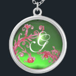 MAGISCHE ZWISSELS IN RODE Monogram, Green Emerald Zilver Vergulden Ketting<br><div class="desc">Elegant,  uniek en kleurrijk ontwerp,  bloeit,  bloesems en bloei in de lente. Het schilderen van de waterverf met gouden en zilverkleurige folie.</div>