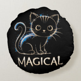 Magisches schwarzes Kätzchen Rond Kussen