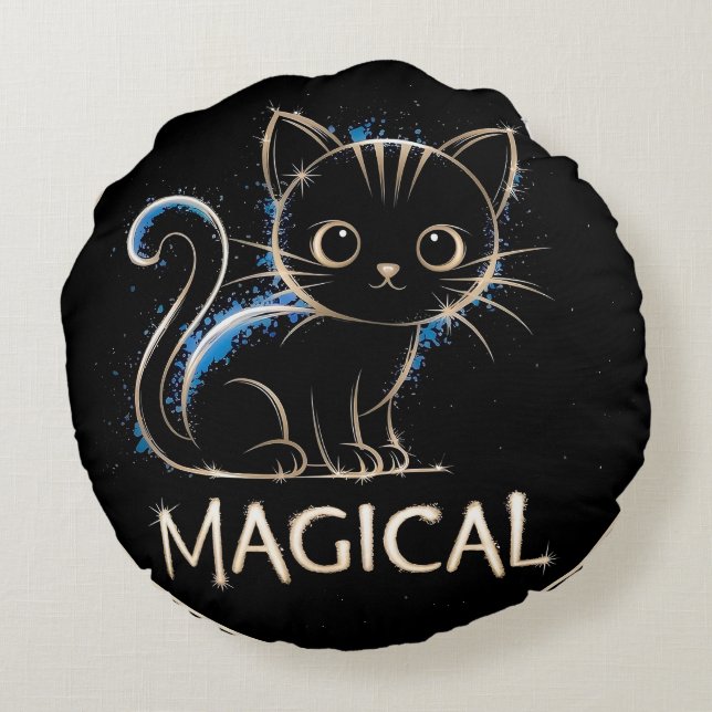 Magisches schwarzes Kätzchen Rond Kussen (Achterkant)