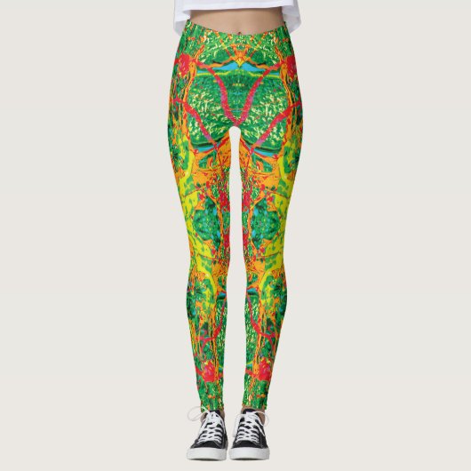 Magma in de Amazone Green en Red Splatter Leggings (Voorkant)