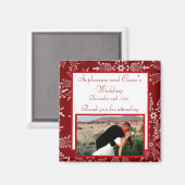 Magneet 5x5 cm kerst rood sneeuwvlokken aankondigi (Voorkant / Achterkant)