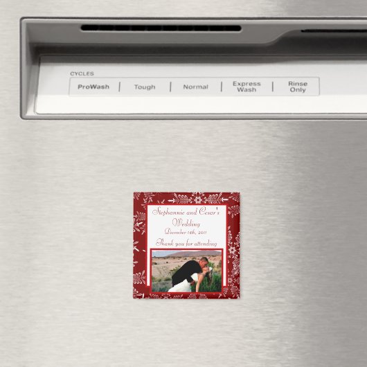 Magneet 5x5 cm kerst rood sneeuwvlokken aankondigi (Insitu (Vaatwasser))