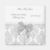 Magneet Bewaar de datum Bruiloft Damast Wit (Voorkant)