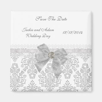 Magneet Bewaar de datum Bruiloft Damast Wit