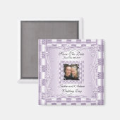 Magneet Bewaar de datum Bruiloft Mauve Lila Bloeme (Voorkant / Achterkant)