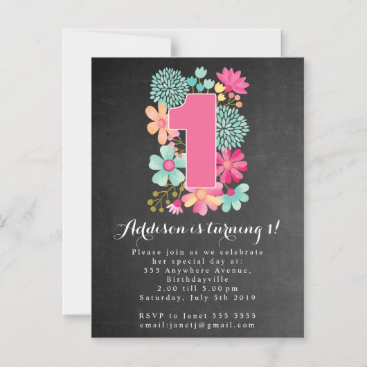 |MAGNEET | Chalkboard meisjes 1e verjaardagsfeest Magnetische Uitnodiging (Voorkant)