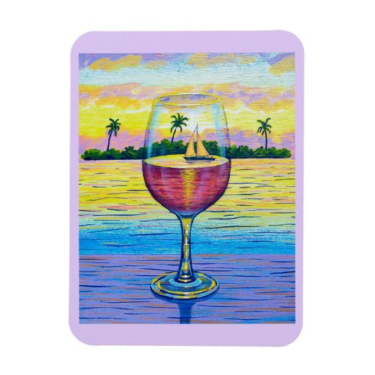 Magneet, een glas wijn, een wereld weg magneet (Verticaal)