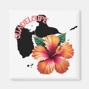 Magneet Guadeloupe Kaart & Hibiscus Magneet