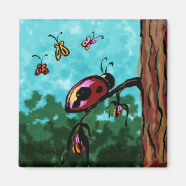 Magneet, Lieveheersbeestje op een tak Schilderij Magneet