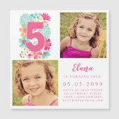 MAGNEET Meisjes Roze Nummer 5 5e Verjaardag Jaar F Magnetische Uitnodiging (Voorkant)