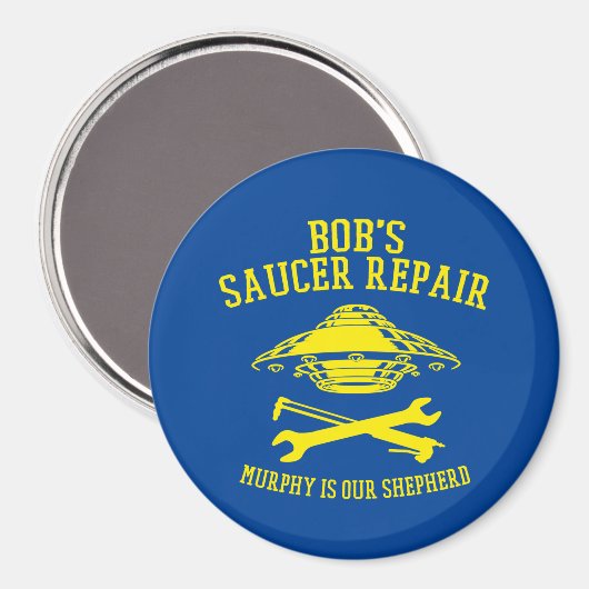 magneet met Bob's Saucer Repair logo (Voorkant / Achterkant)