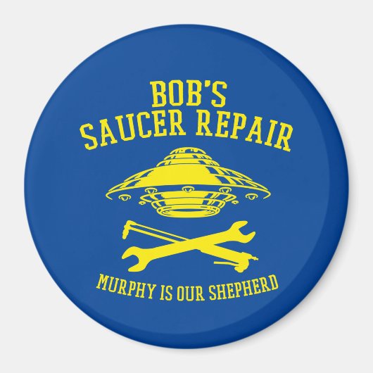 magneet met Bob's Saucer Repair logo (Voorkant)