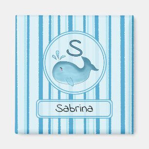 Magneet met Cute Baby Whale Blue Strepen