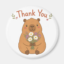 Magneet met Cute Capybara Bedankt Wilde Bloemen