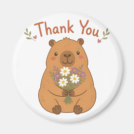 Magneet met Cute Capybara Bedankt Wilde Bloemen