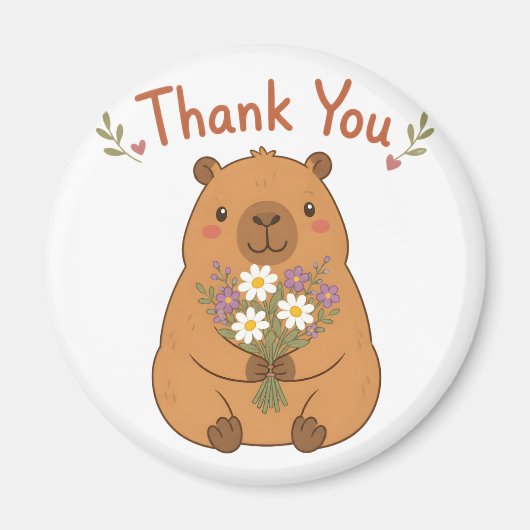 Magneet met Cute Capybara Bedankt Wilde Bloemen (Voorkant)