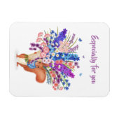 Magneet met cute rode eekhoorn met bloemen (Horizontaal)