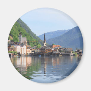 magneet met de stad Hallstatt en het meer in Ooste
