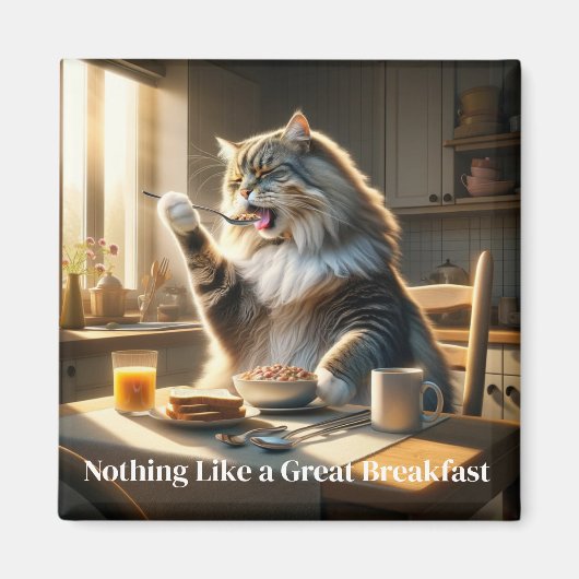 Magneet met kat die ontbijt (Voorkant)