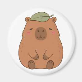 Magneet met knuffel Capybara met groen blad op hoo