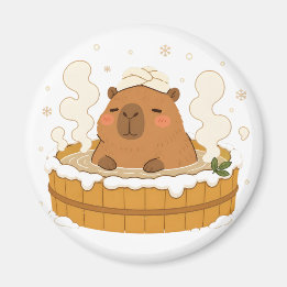 Magneet met knuffel Capybara Winter Onsen Sneeuw W