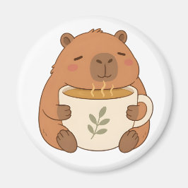 Magneet met knuffelende capybara en koffiekop