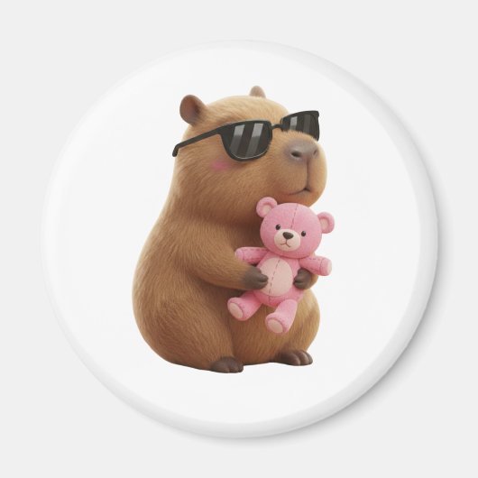 Magneet met knuffelende capybara en teddybeer (Voorkant)