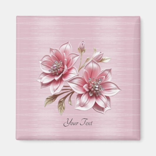 Magneet met moderne roze bloemen (Voorkant)