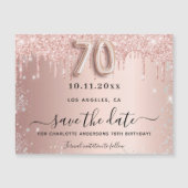 Magneet met roos glitter voor 70e verjaardag save  (Voorkant)