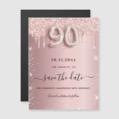 Magneet met roze glitters en tekst 'save the date' (Voorkant / Achterkant)