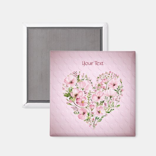 Magneet met roze hart bloem (Voorkant / Achterkant)