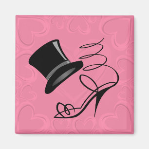 Magneet met roze harten, hoge hoed en hoge hakken
