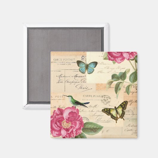  magneet met rozen en vlinders (Voorkant / Achterkant)