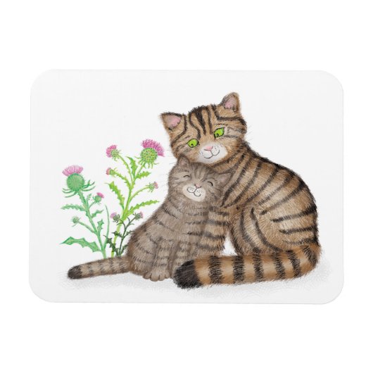 Magneet met Schotse wilde kat en jong (Horizontaal)