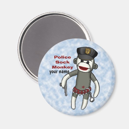Magneet met Sock Monkey Politie (Voorkant / Achterkant)