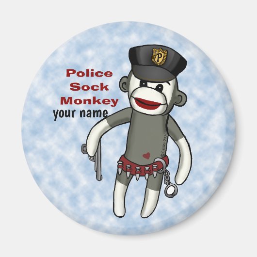 Magneet met Sock Monkey Politie (Voorkant)