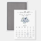 Magneet met stoffig blauwe bloemensave-the-date (Voorkant / Achterkant)