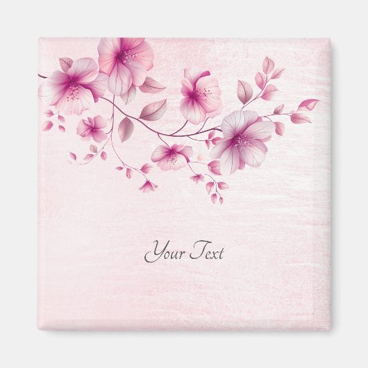 Magneet met watercolor roze bloemen (Voorkant)