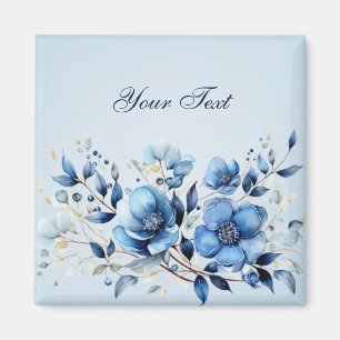 Magneet met waterverf blauwe bloemen