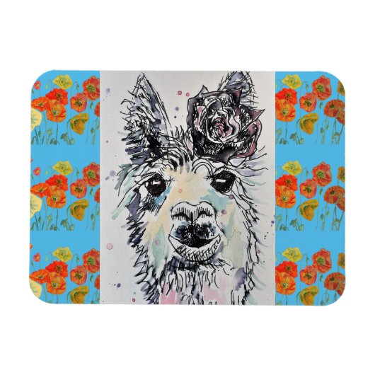 Magneet met waterverf kunst van een schattige Alpa (Horizontaal)