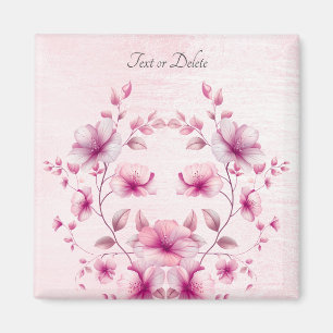 Magneet met waterverf roze bloemen