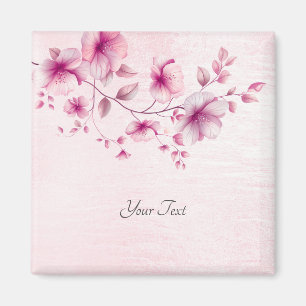 Magneet met waterverf roze bloemen