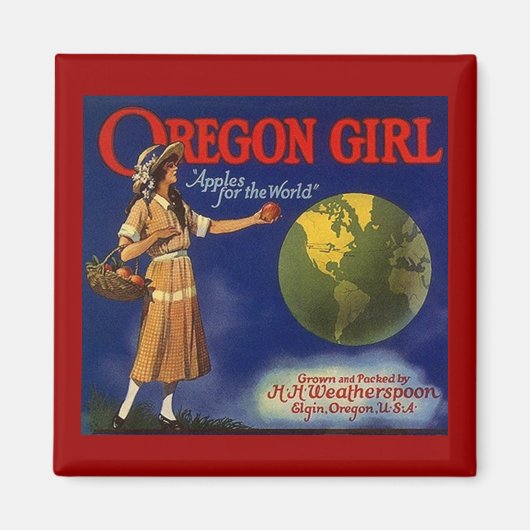 MAGNEET ~ OREGON MEISJE  APPELKRAT LABEL AD! (Voorkant)