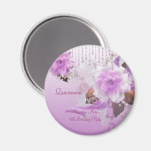 Magneet Quinceanera 15e Lila Roze Bloemen Wit (Voorkant / Achterkant)