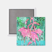 Magneet - Retro Abstracte kudde roze flamingo's (Voorkant / Achterkant)
