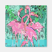 Magneet - Retro Abstracte kudde roze flamingo's (Voorkant)
