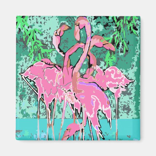 Magneet - Retro Abstracte kudde roze flamingo's (Voorkant)