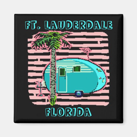 MAGNEET- RETRO CAMPING IN CANNED-HAM STIJL TRAILER MAGNEET (Voorkant)