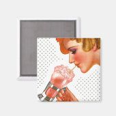 Magneet ~ RETRO Gal Genieten Soda Fontein Drink (Voorkant / Achterkant)