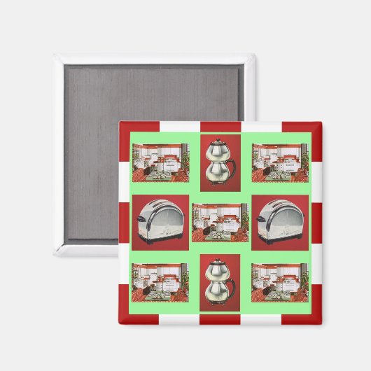 Magneet ~ RETRO KEUKEN Mid-Century Chrome Checkers (Voorkant / Achterkant)